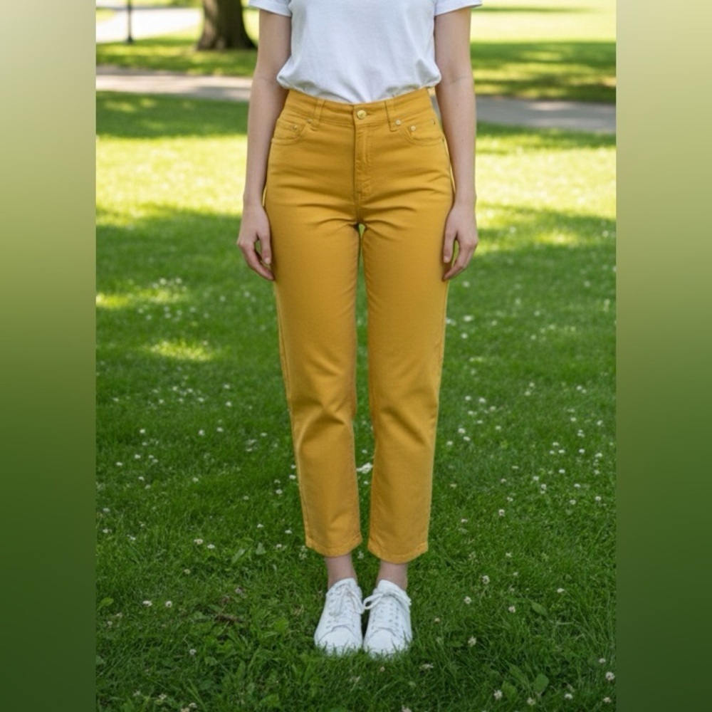 Mondi | Vintage Mondi High Waisted Yellow Pants with Gold Buttons | EUR 40